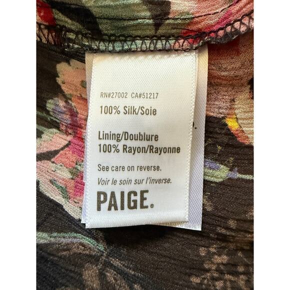 Paige 100% Silk Floral Midi Dress Black Ruffle Sleeve Smocked Waist Boho NWT  XS - Picture 10 of 11